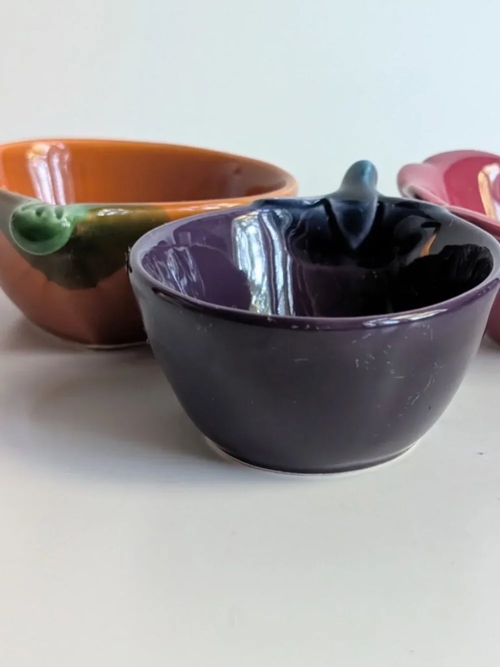 Kotobuki Small Purple Eggplant Orange Onion Dip Bowls Made in Japan